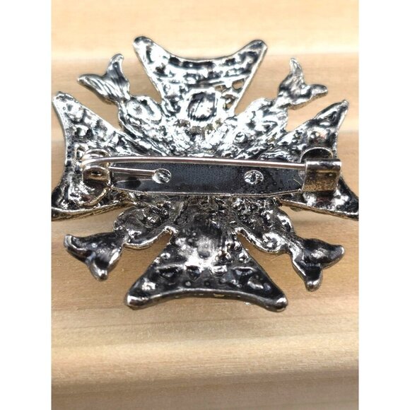 Vintage Green Rhinestone Cross Brooch Pin Statement - Picture 5 of 9